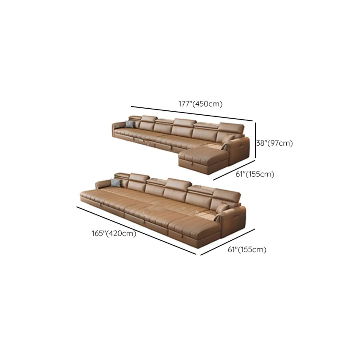 Water Resistant L-Shaped Leather Brown Large Storage Sofa Image - 44