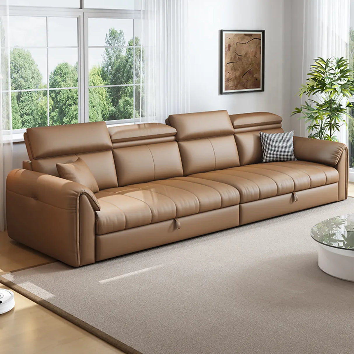 Water Resistant L-Shaped Leather Brown Large Storage Sofa Image - 6