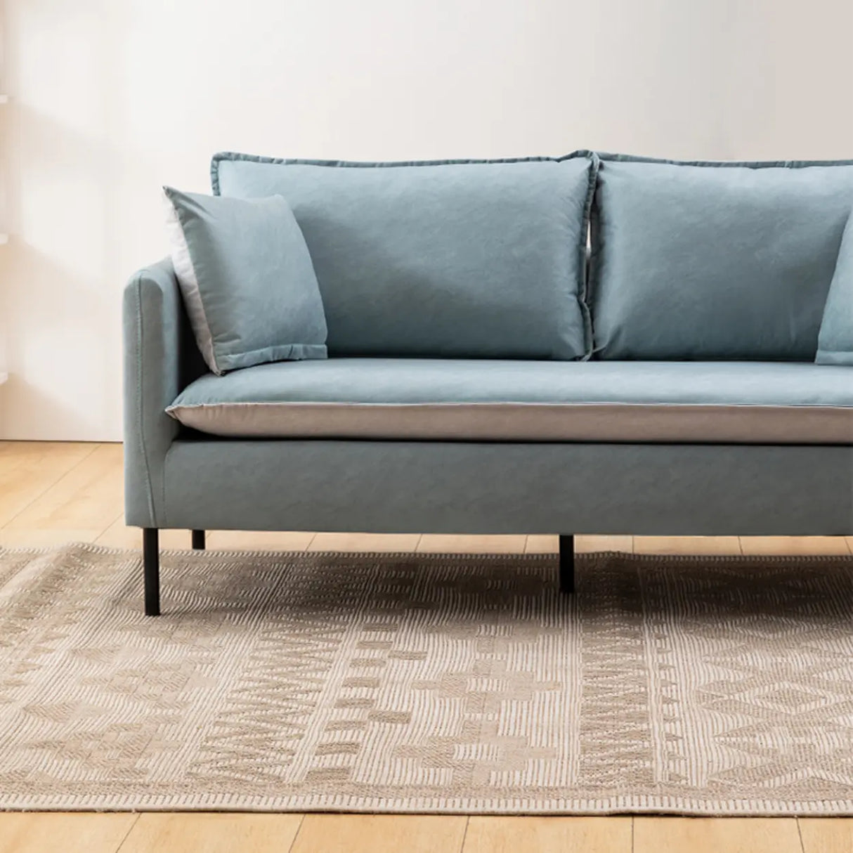 Water Resistant Tech Cloth Square Arm Black Leg Sofa Image - 14