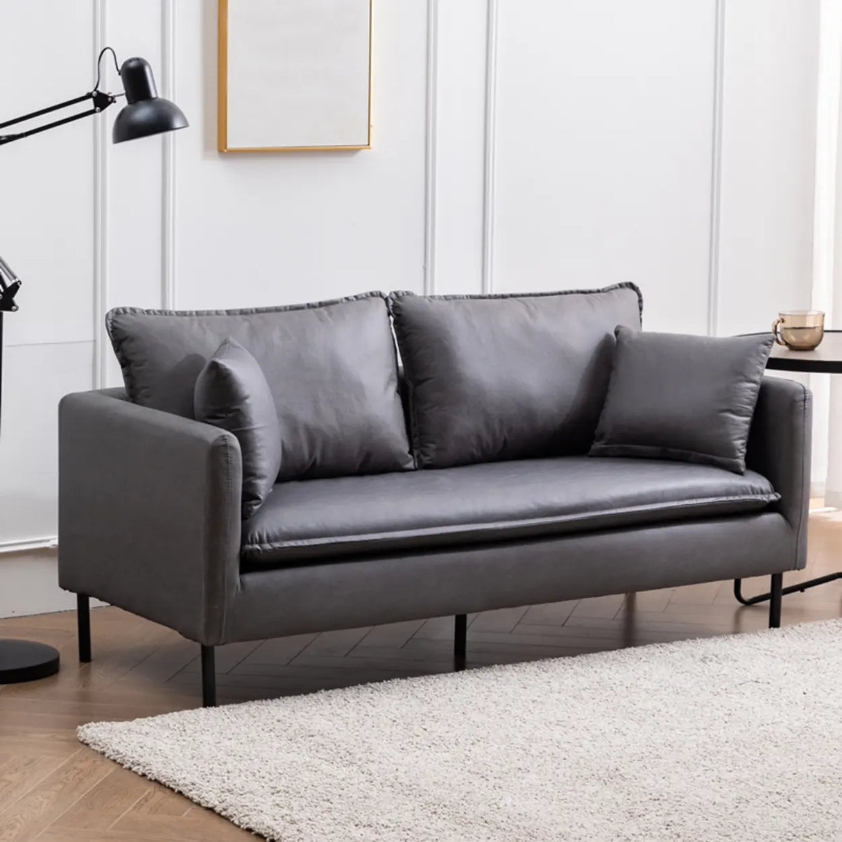 Water Resistant Tech Cloth Square Arm Black Leg Sofa Image - 5