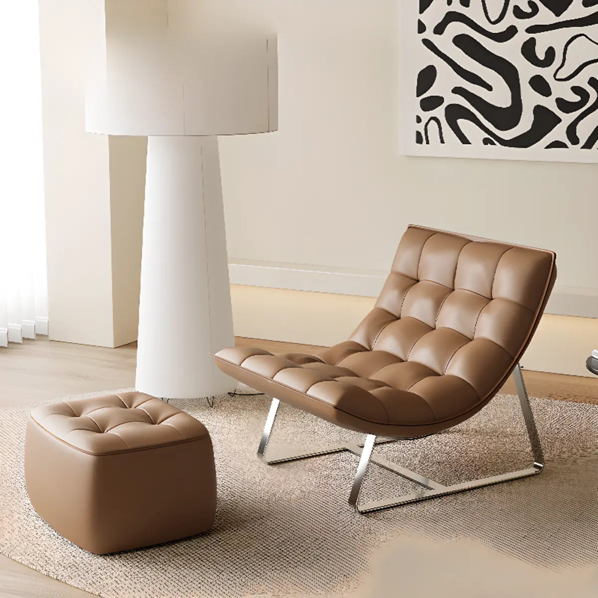 Water Resistant Tufted Back Accent Chair with Ottoman Image - 1