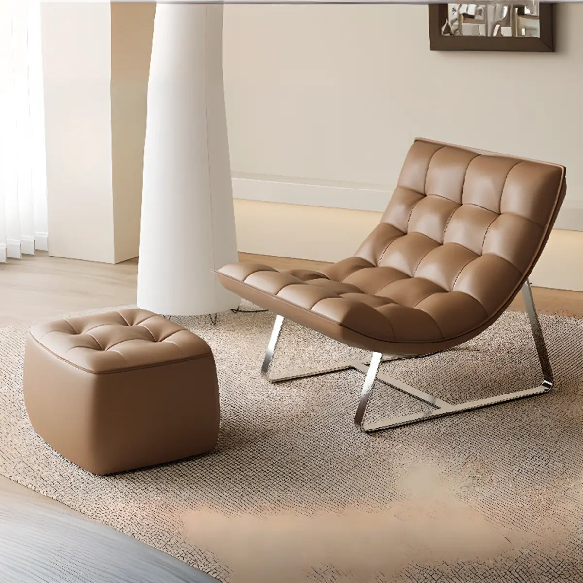 Water Resistant Tufted Back Accent Chair with Ottoman Image - 11