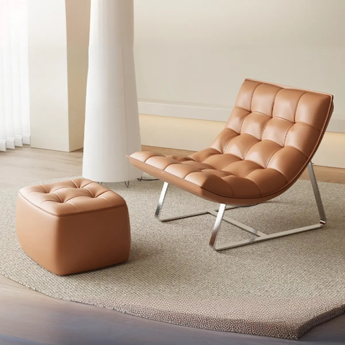Water Resistant Tufted Back Accent Chair with Ottoman Image - 14
