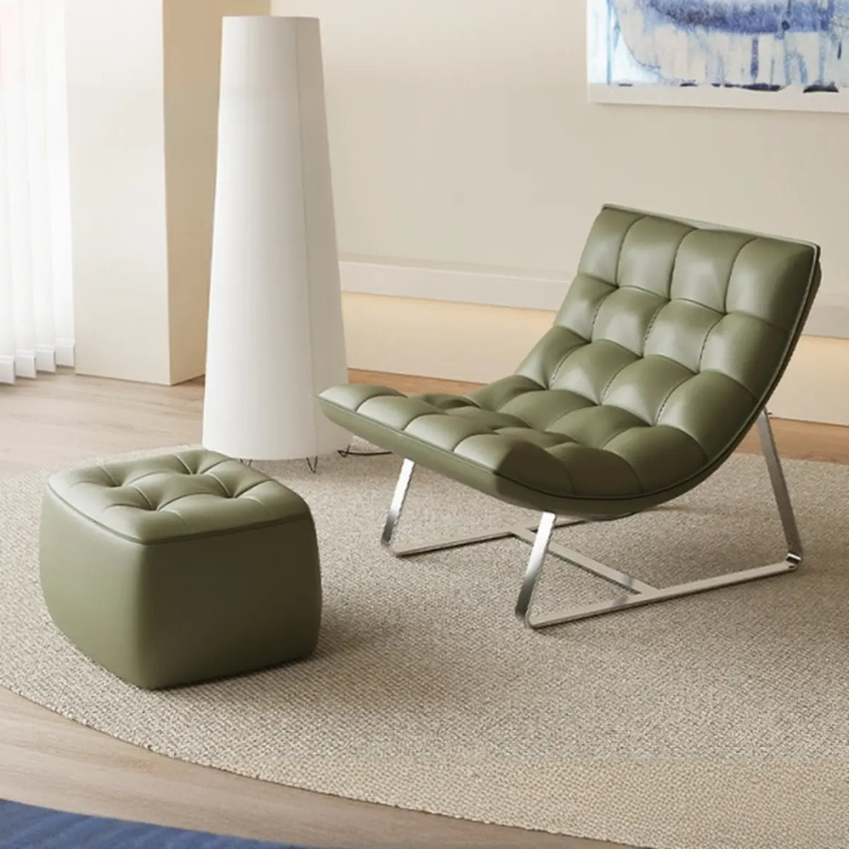 Water Resistant Tufted Back Accent Chair with Ottoman Image - 16
