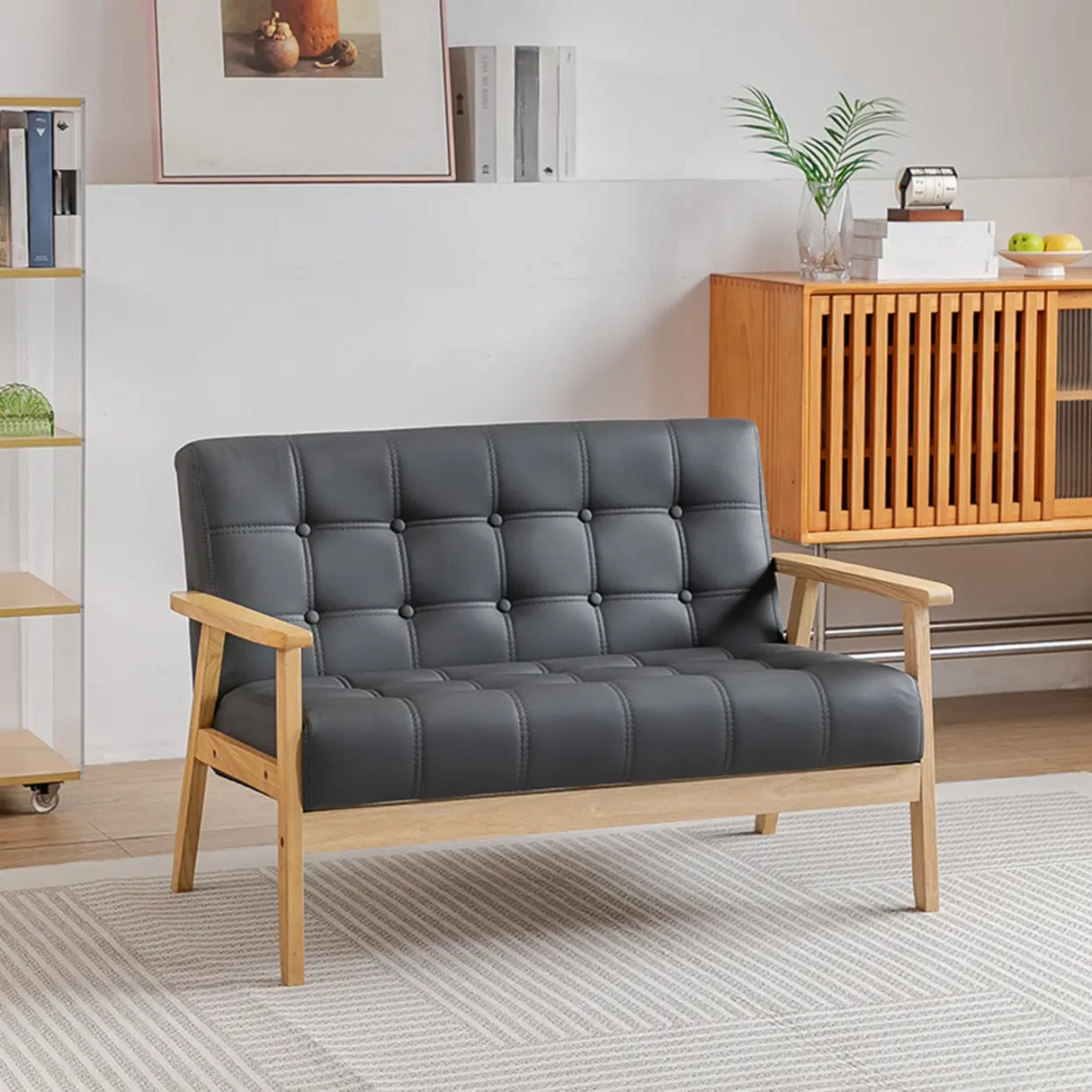 Water Stain Resistant Leather Sloped Arms Loveseat Image - 20