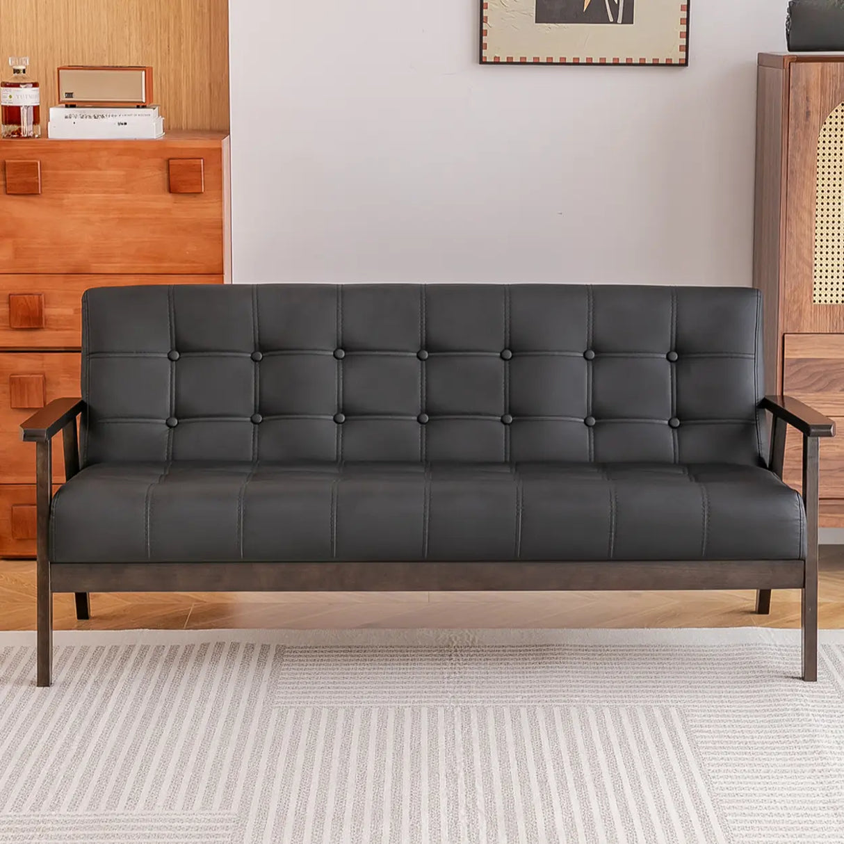 Water Stain Resistant Leather Sloped Arms Loveseat Image - 24