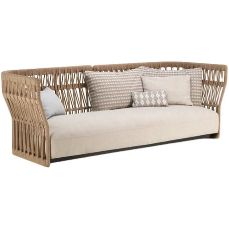 Waterproof Beige Outdoor Patio Rope Sofa Set with Cushions Image - 2