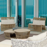 Waterproof Beige Outdoor Patio Rope Sofa Set with Cushions Image - 6
