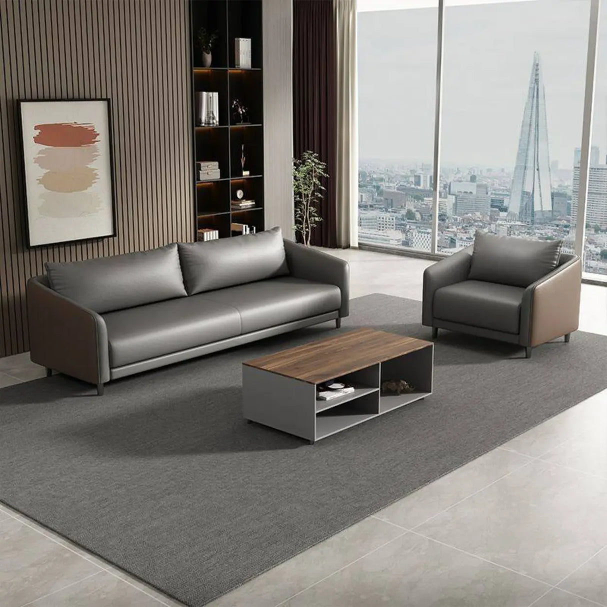 Waterproof Faux Leather Upholstered Back Reception Sofa Image - 4