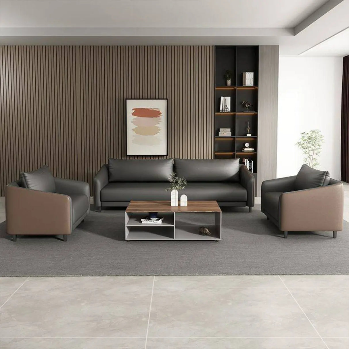 Waterproof Faux Leather Upholstered Back Reception Sofa Image - 6