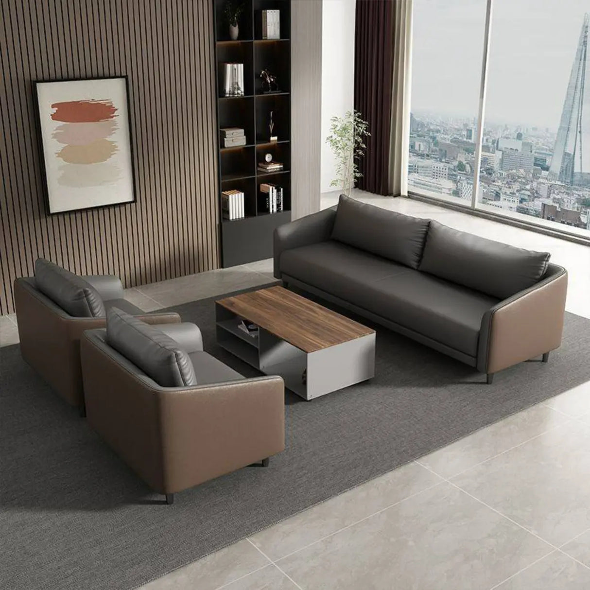 Waterproof Faux Leather Upholstered Back Reception Sofa Image - 7