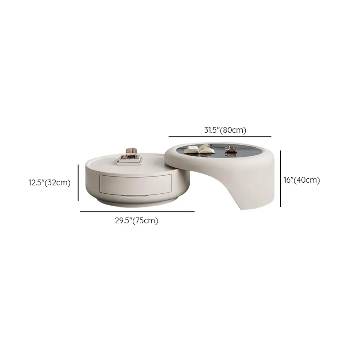 Waterproof Glass Round Storage Nesting Coffee Table 