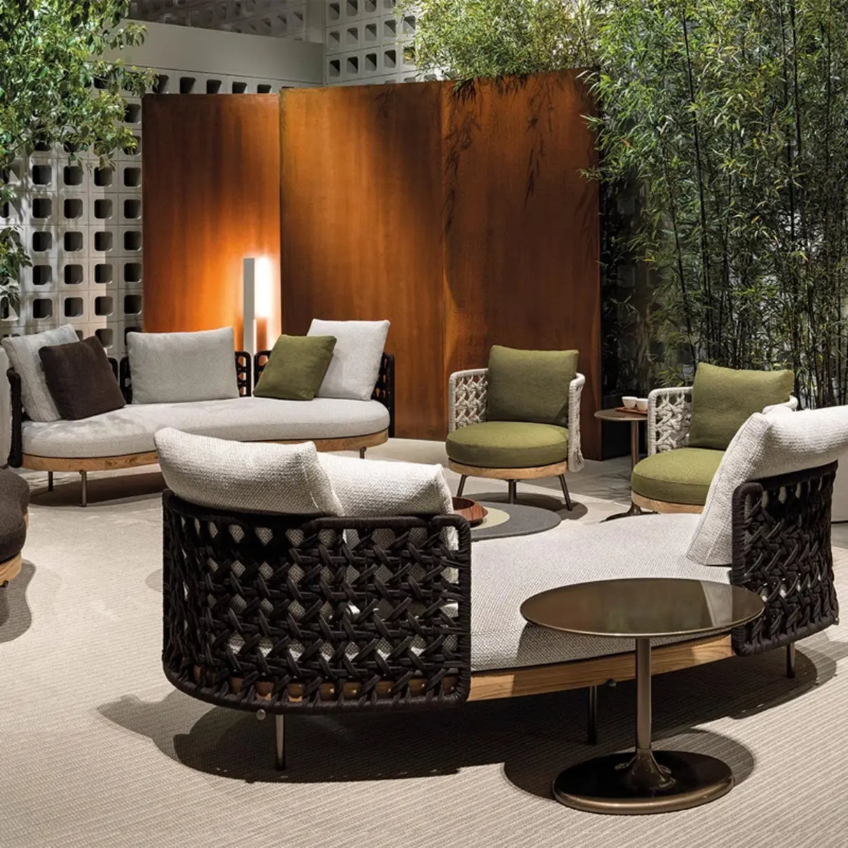 Waterproof U-Shape Upholstered Wicker Beige Patio Sofa Set Image - 4