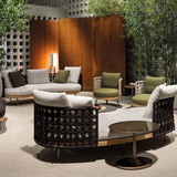 Waterproof U-Shape Upholstered Wicker Beige Patio Sofa Set Image - 4