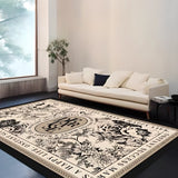 Waterproof Vintage Rectangle Black Floral Area Rug Image - 1