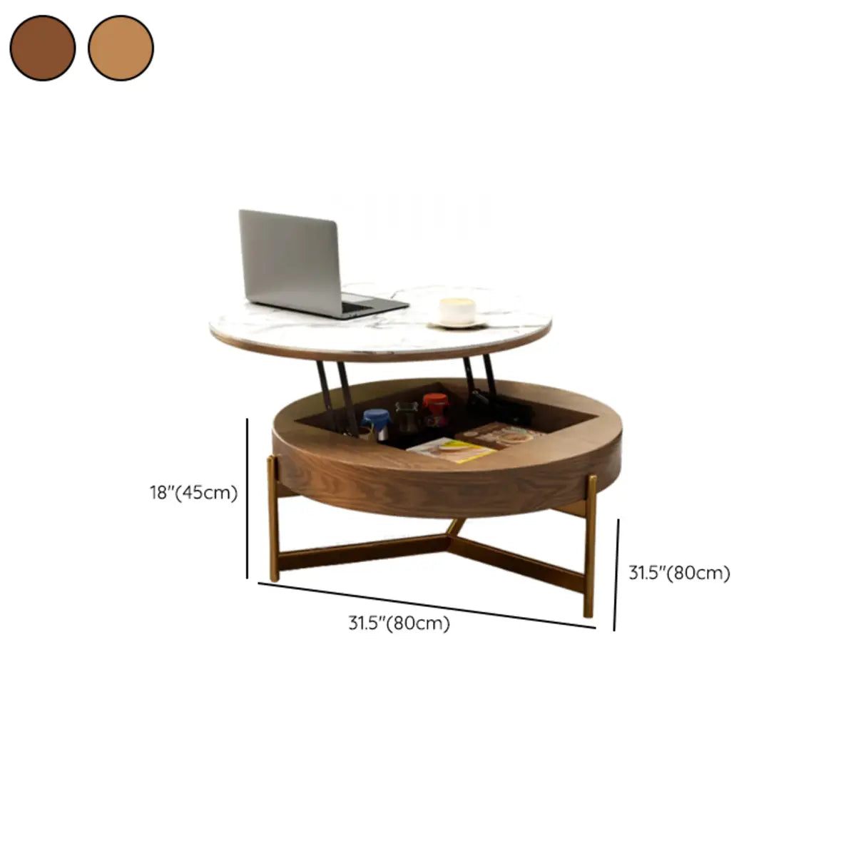 Waterproof White Stone Round Lift Top Coffee Table 