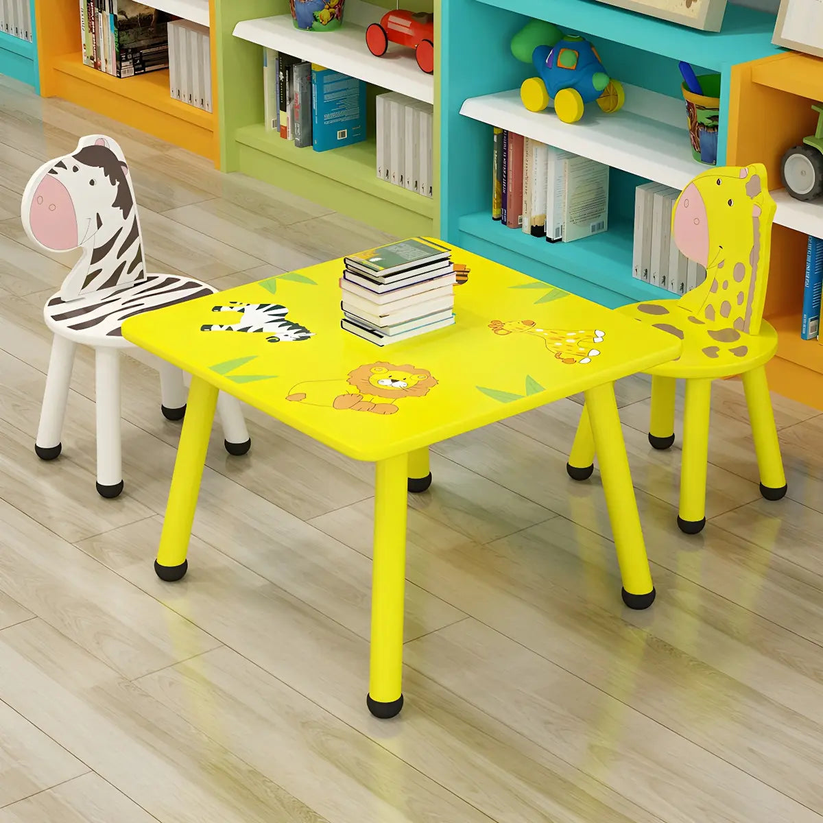 Waterproof Yellow Wood Square Toddler Table Chair Set Image - 10