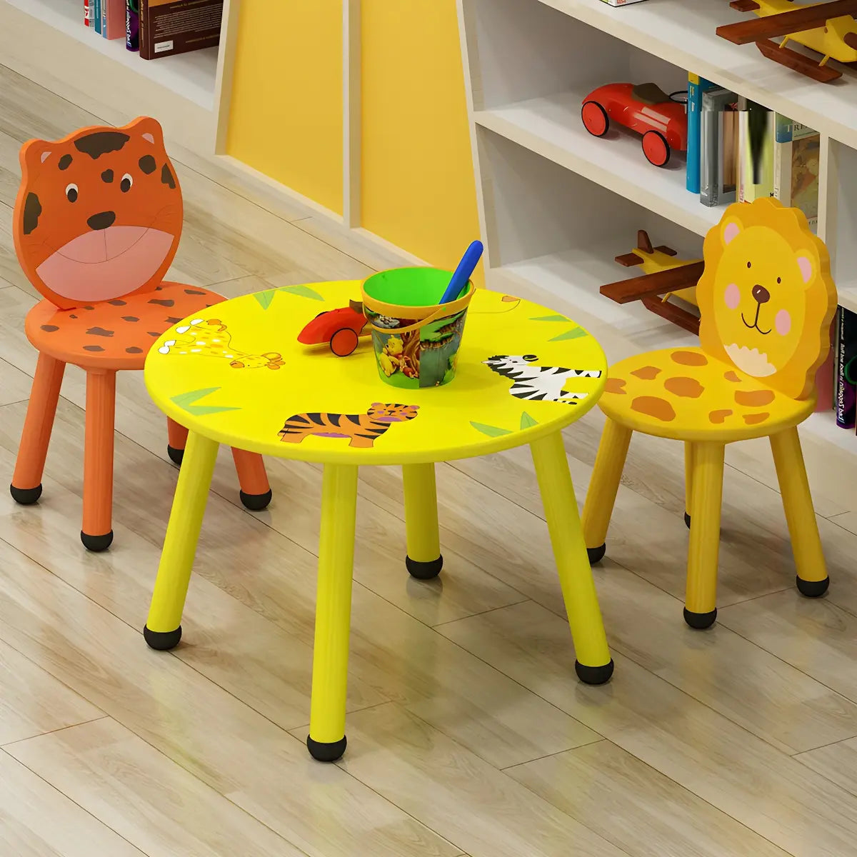 Waterproof Yellow Wood Square Toddler Table Chair Set Image - 14