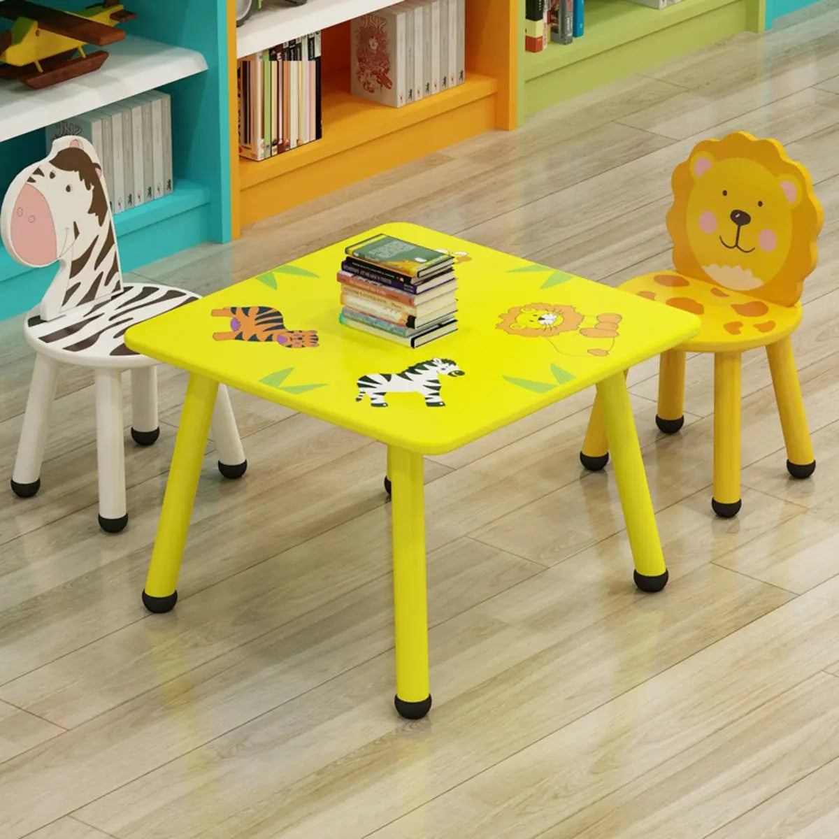 Waterproof Yellow Wood Square Toddler Table Chair Set Image - 5