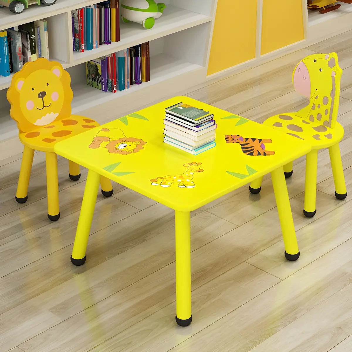 Waterproof Yellow Wood Square Toddler Table Chair Set Image - 8