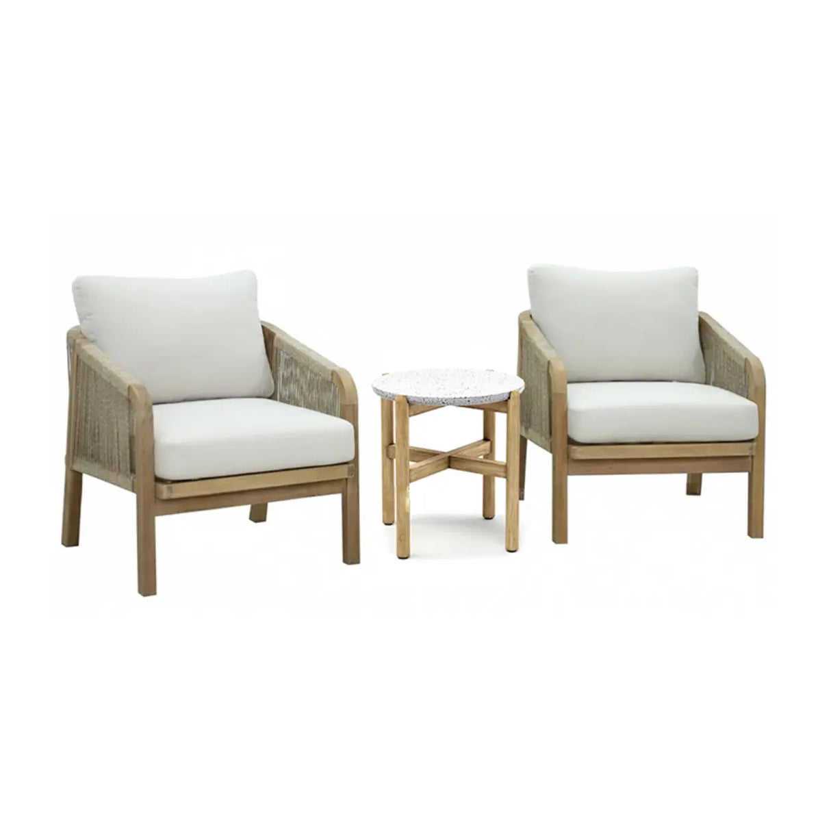 Weather Resistant Outdoor Teak and Rope Beige Patio Set Image - 13