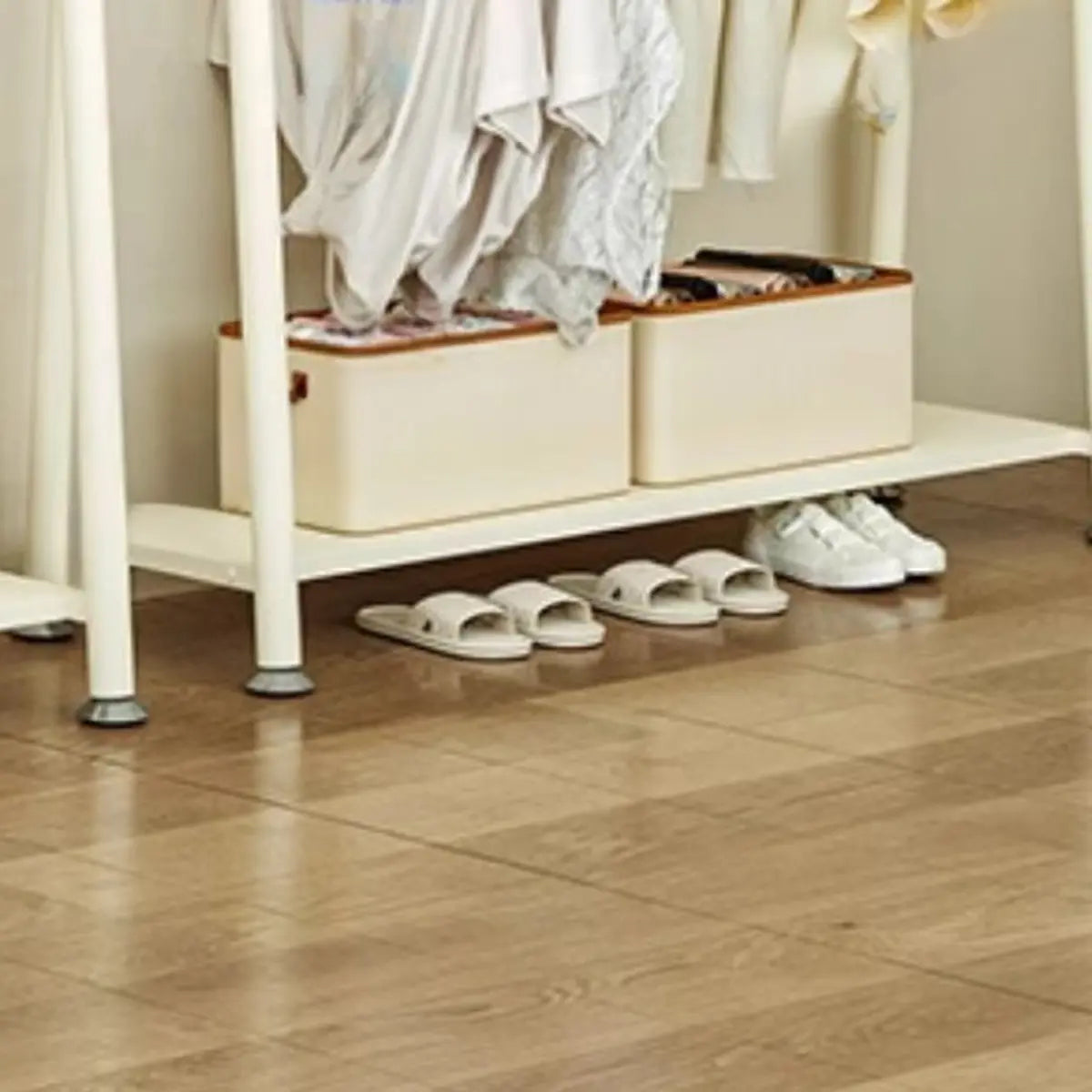 White A-Frame Metal Hallway Coat Rack with Shelves Image - 6