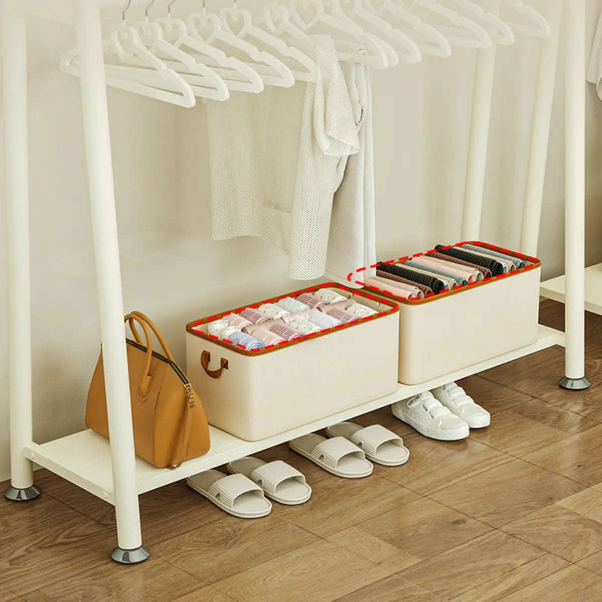 White A-Frame Metal Hallway Coat Rack with Shelves Image - 7