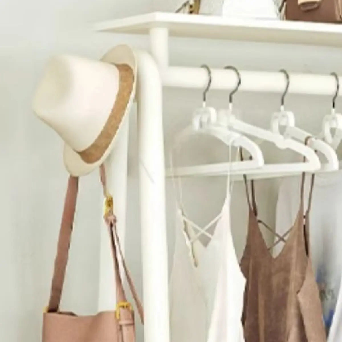 White A-Frame Metal Hallway Coat Rack with Shelves Image - 9