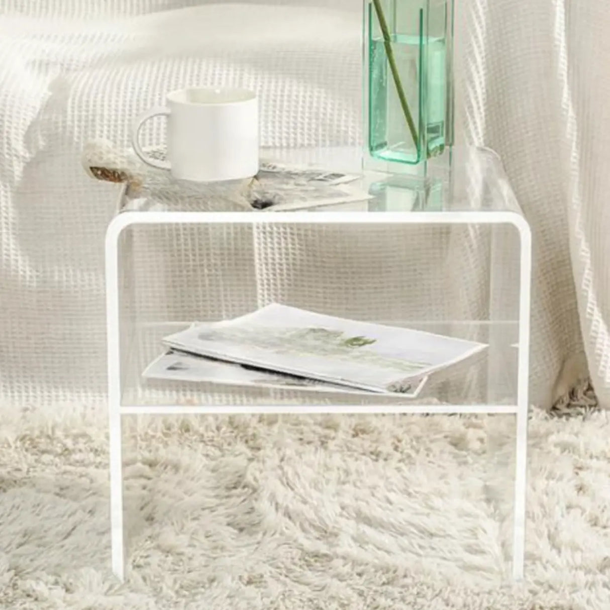 White Acrylic Open Storage Kids Nightstand with Shelf Image - 4