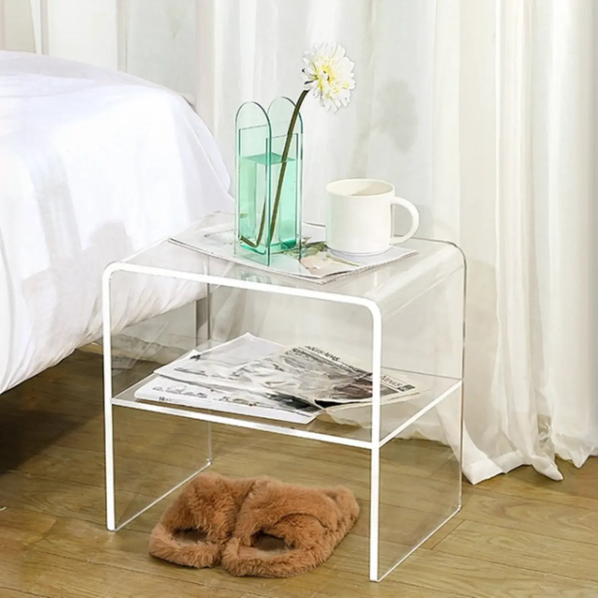 White Acrylic Open Storage Kids Nightstand with Shelf Image - 5