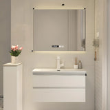 White Acrylic Wall Mounted Bathroom Vanity with Drawers Image - 16