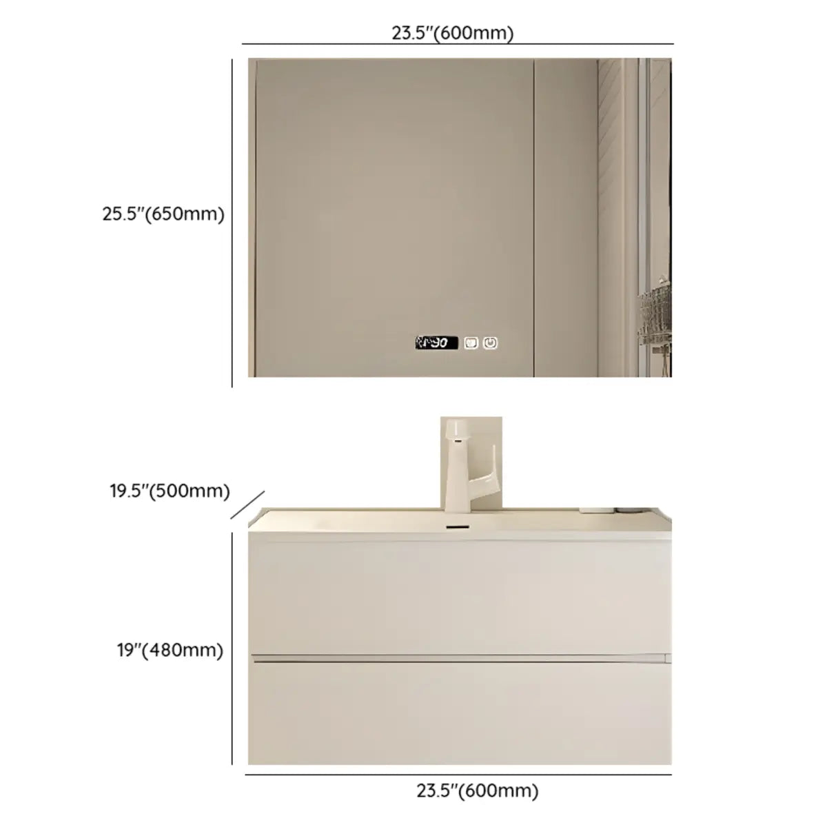 White Acrylic Wall Mounted Bathroom Vanity with Drawers Image - 28