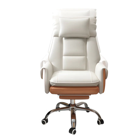 White Adjustable Back Angle Swivel PU Leather Office Chair Image - 1