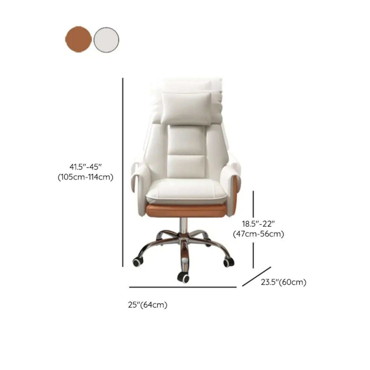 White Adjustable Back Angle Swivel PU Leather Office Chair 