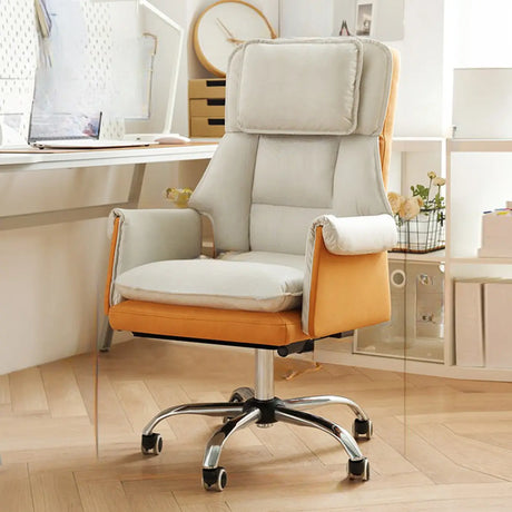White Adjustable Back Angle Swivel PU Leather Office Chair Image - 2