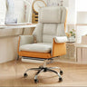 White Adjustable Back Angle Swivel PU Leather Office Chair Image - 3