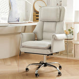 White Adjustable Back Angle Swivel PU Leather Office Chair Image - 4