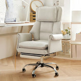 White Adjustable Back Angle Swivel PU Leather Office Chair Image - 5