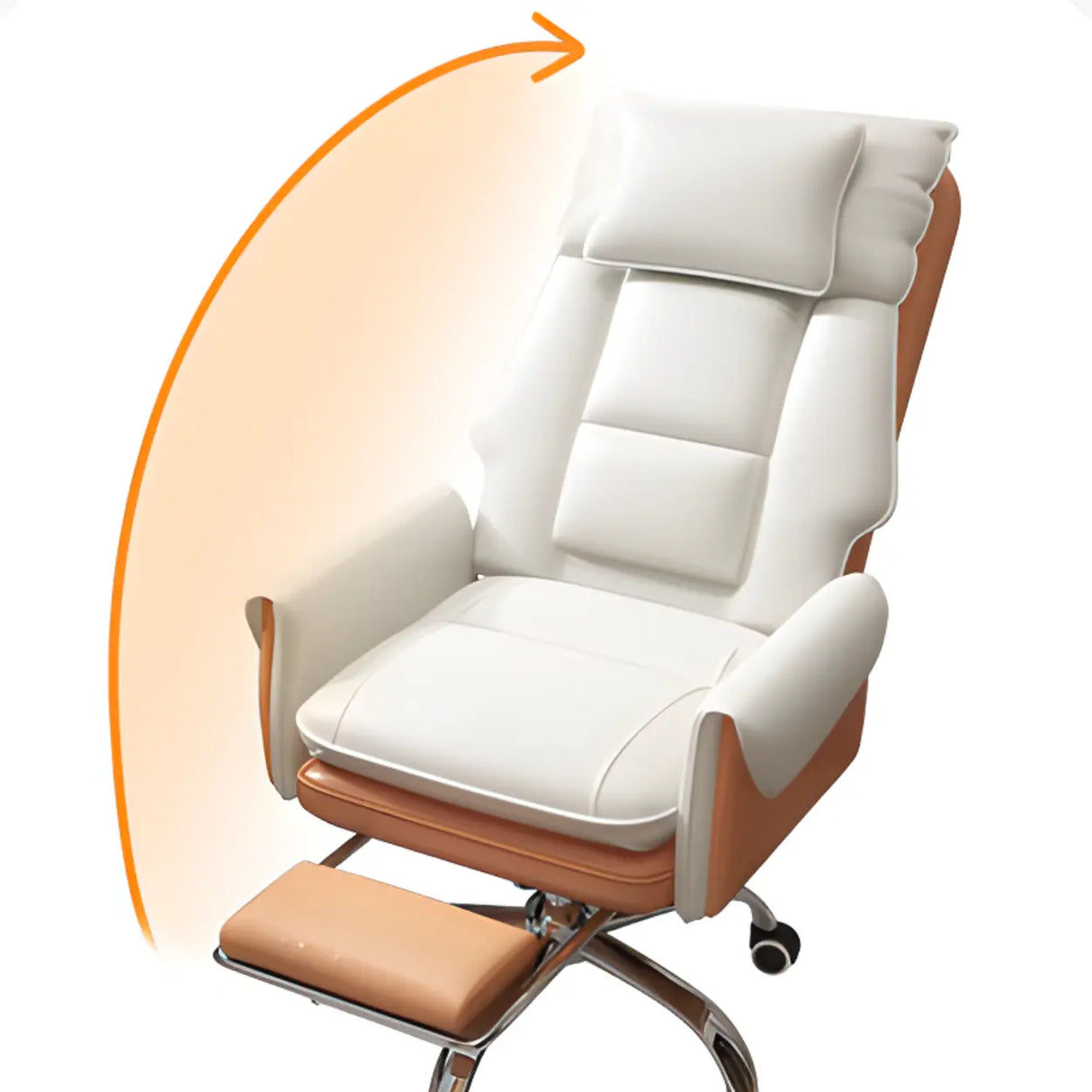 White Adjustable Back Angle Swivel PU Leather Office Chair Image - 7