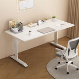 White Adjustable Height Rectangle T-Shape Writing Desk Image - 2