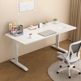 White Adjustable Height Rectangle T-Shape Writing Desk Image - 4