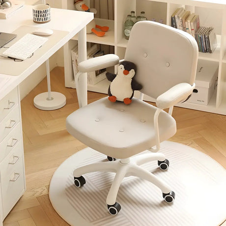 White Adjustable Modern Swivel Faux Leather Office Chair Image - 1