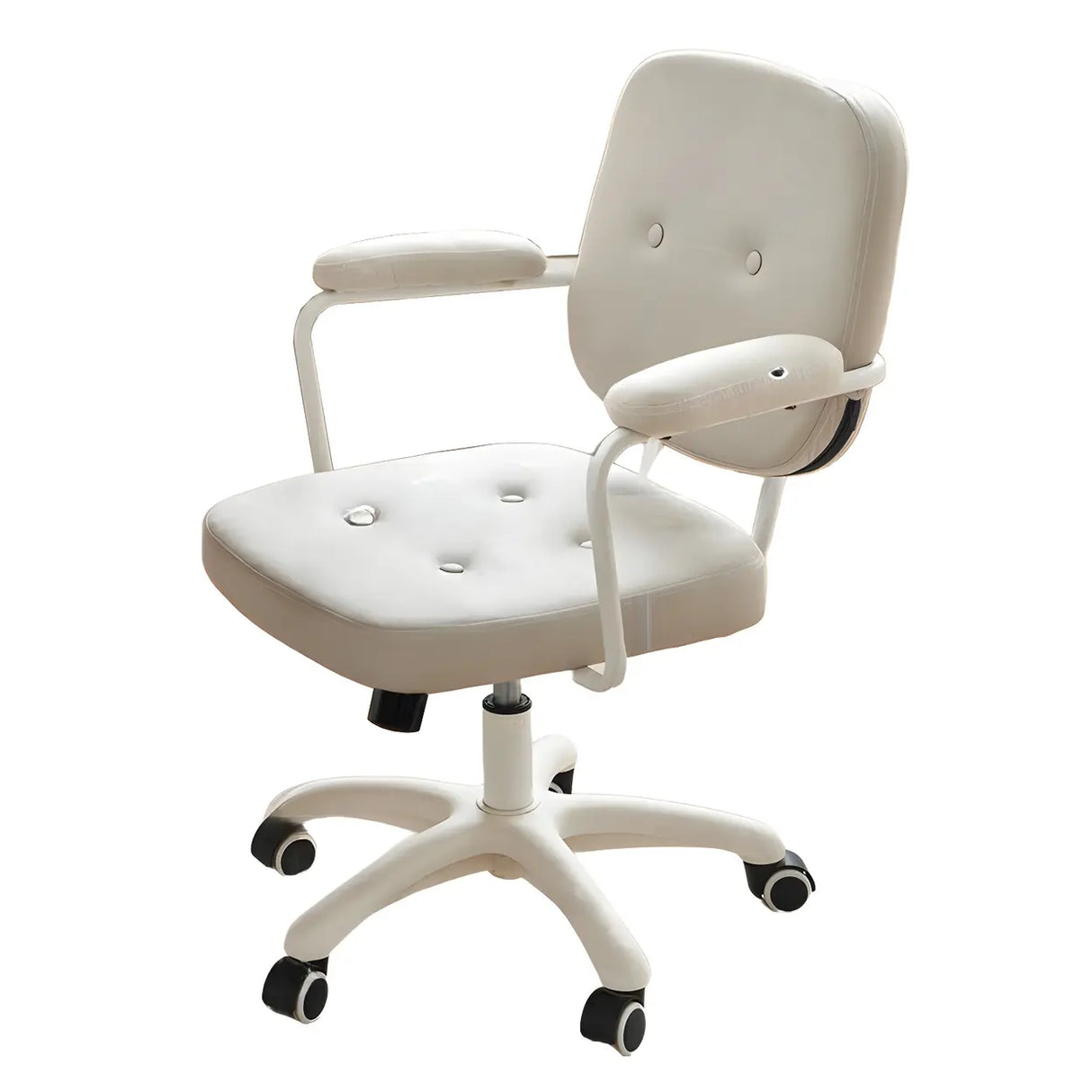 White Adjustable Modern Swivel Faux Leather Office Chair Image - 10