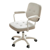 White Adjustable Modern Swivel Faux Leather Office Chair Image - 10