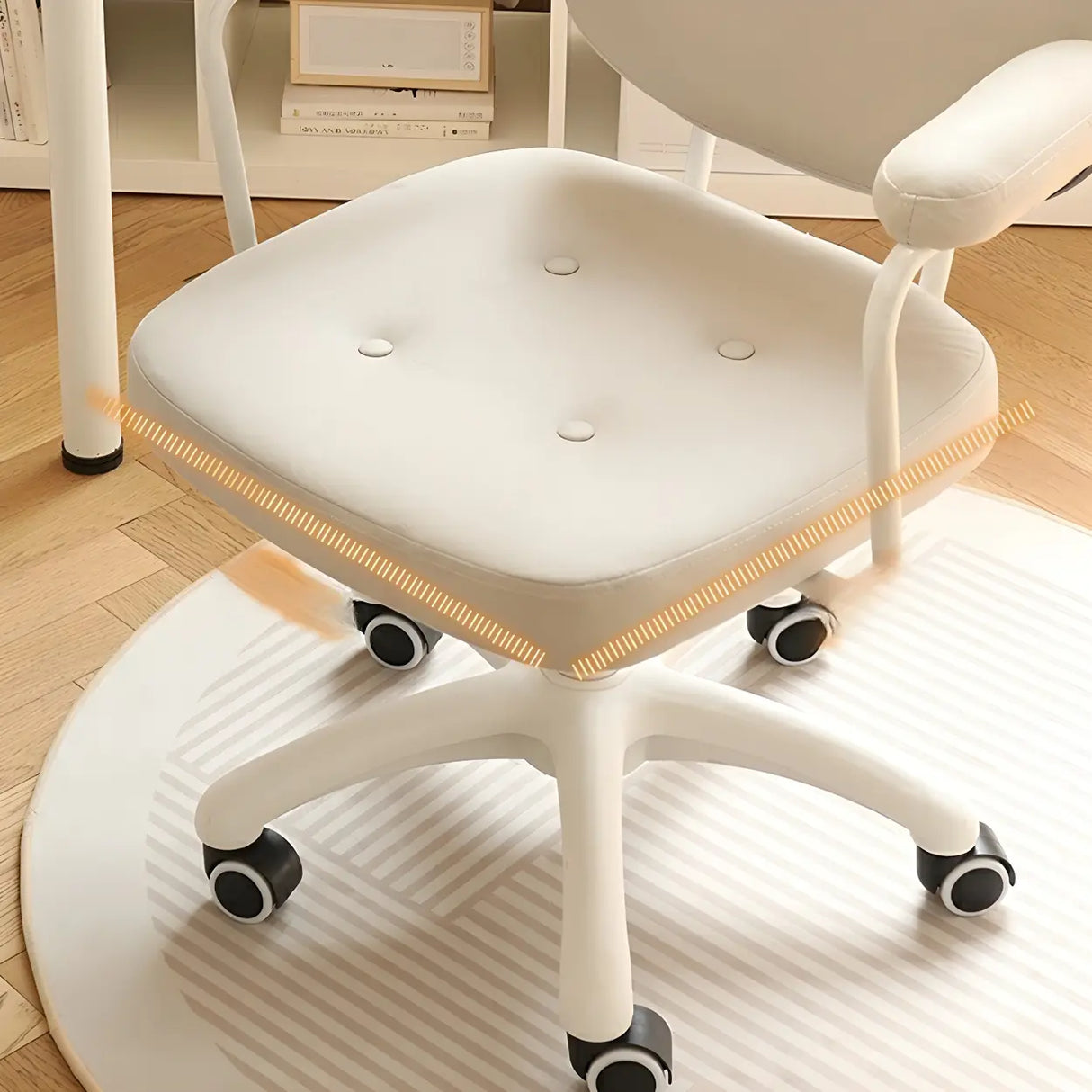 White Adjustable Modern Swivel Faux Leather Office Chair Image - 11