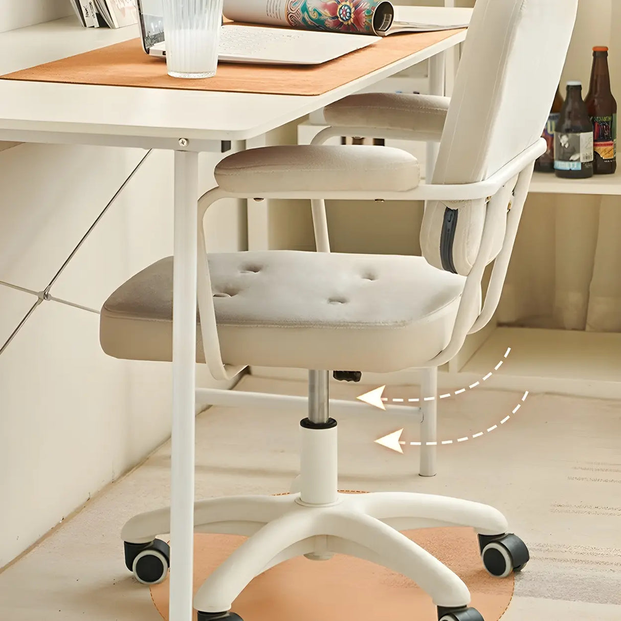 White Adjustable Modern Swivel Faux Leather Office Chair Image - 14