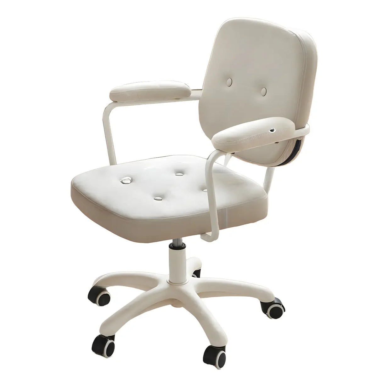 White Adjustable Modern Swivel Faux Leather Office Chair Image - 2
