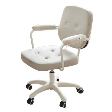 White Adjustable Modern Swivel Faux Leather Office Chair Image - 2