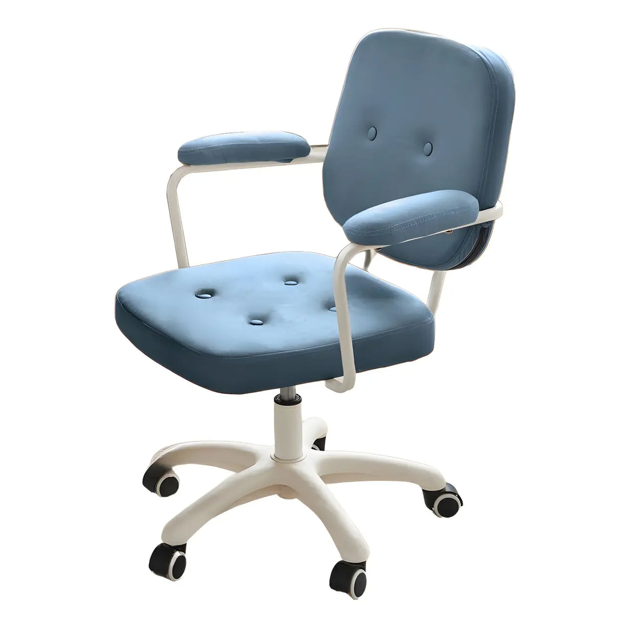 White Adjustable Modern Swivel Faux Leather Office Chair Image - 3