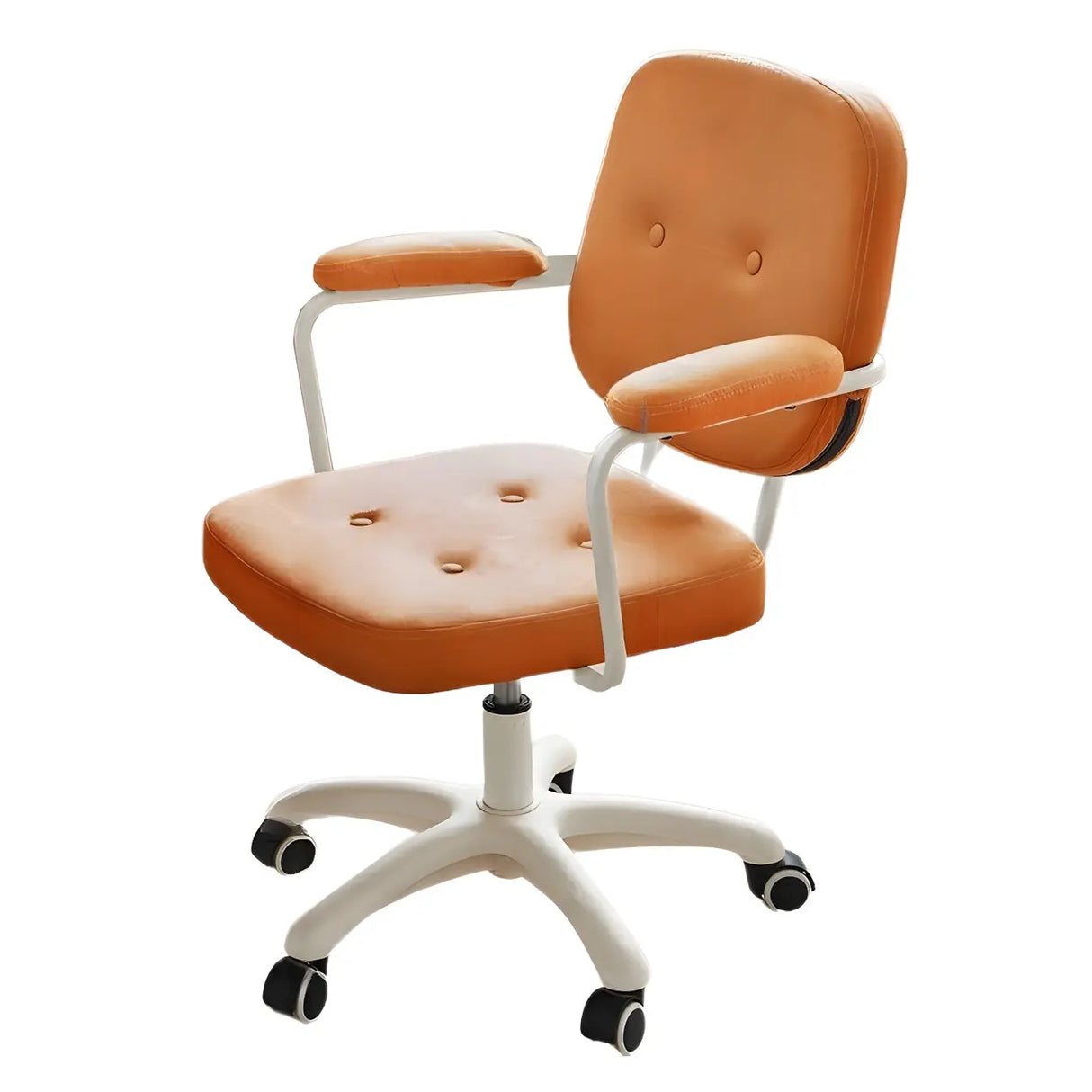 White Adjustable Modern Swivel Faux Leather Office Chair Image - 5